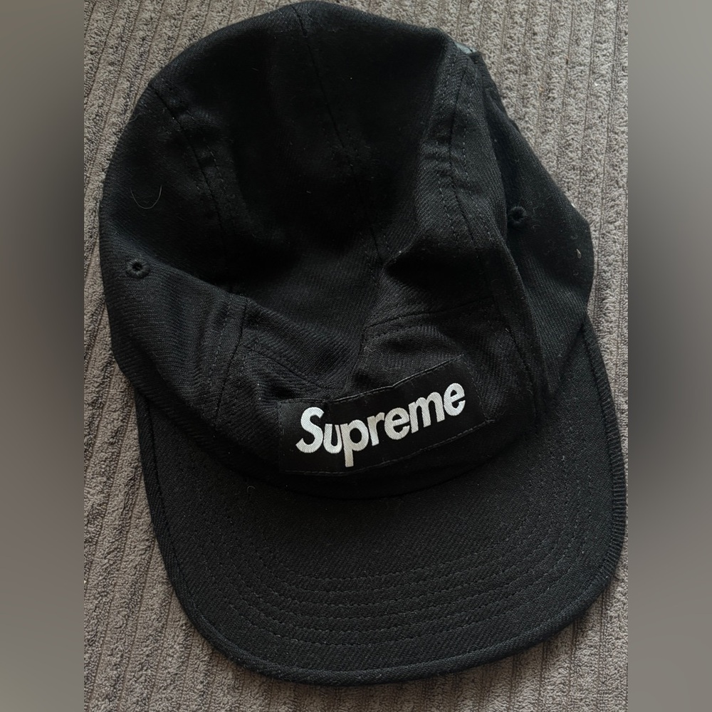 Supreme Black Cap with White Script Logo